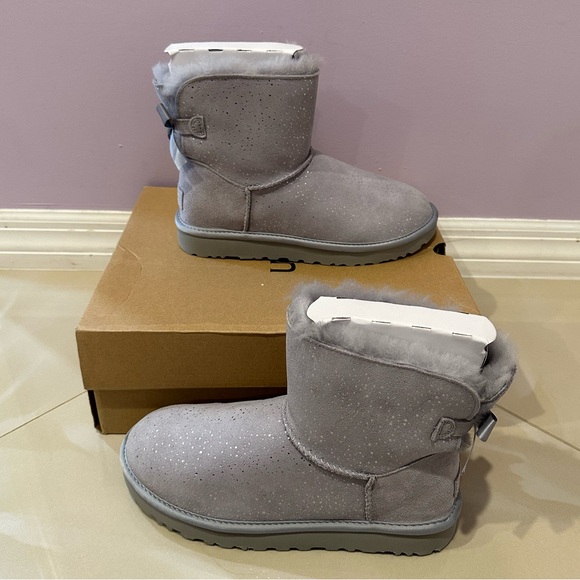 NIB UGG Mini Bailey Bow Metallic Spots Embellished Genuine Shearling Booties - Picture 7 of 12
